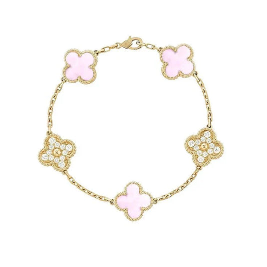 Diamante Pink Cleef Charm Bracelet | Gold