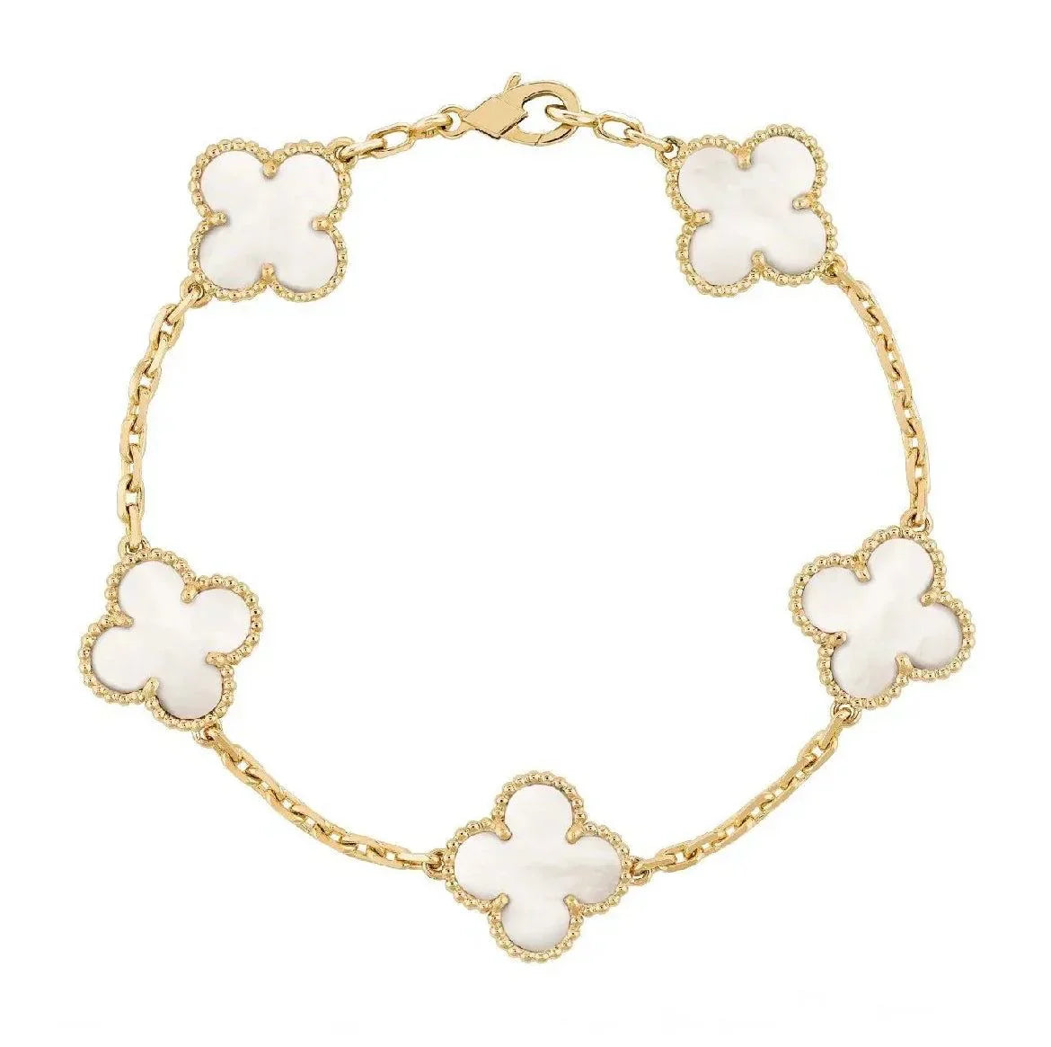 Pearl White Cleef Charm Bracelet | Gold