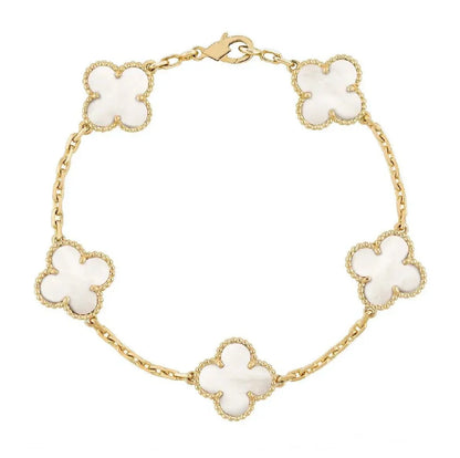 Pearl White Cleef Charm Bracelet | Gold