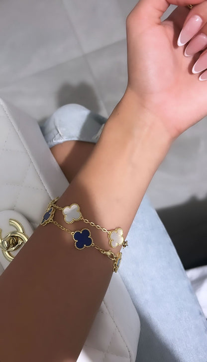 Blue Cleef Charm Bracelet | Gold