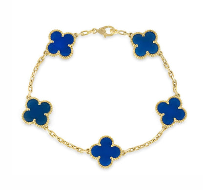 Blue Cleef Charm Bracelet | Gold